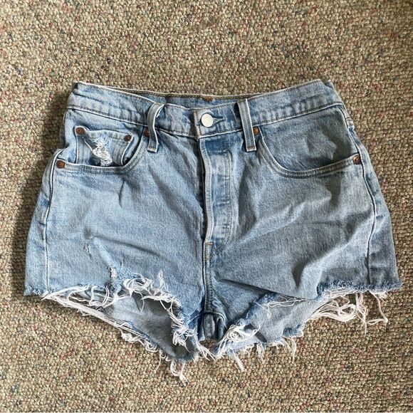 Levi's Light Blue Distressed Cut-Off Jean Shorts - Picture 1 of 6